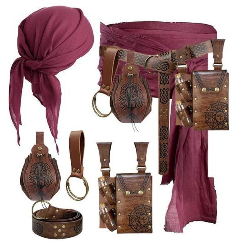 3389 Pirate Costume Pirate Head Scarf Bandanas Belt Waist Sash